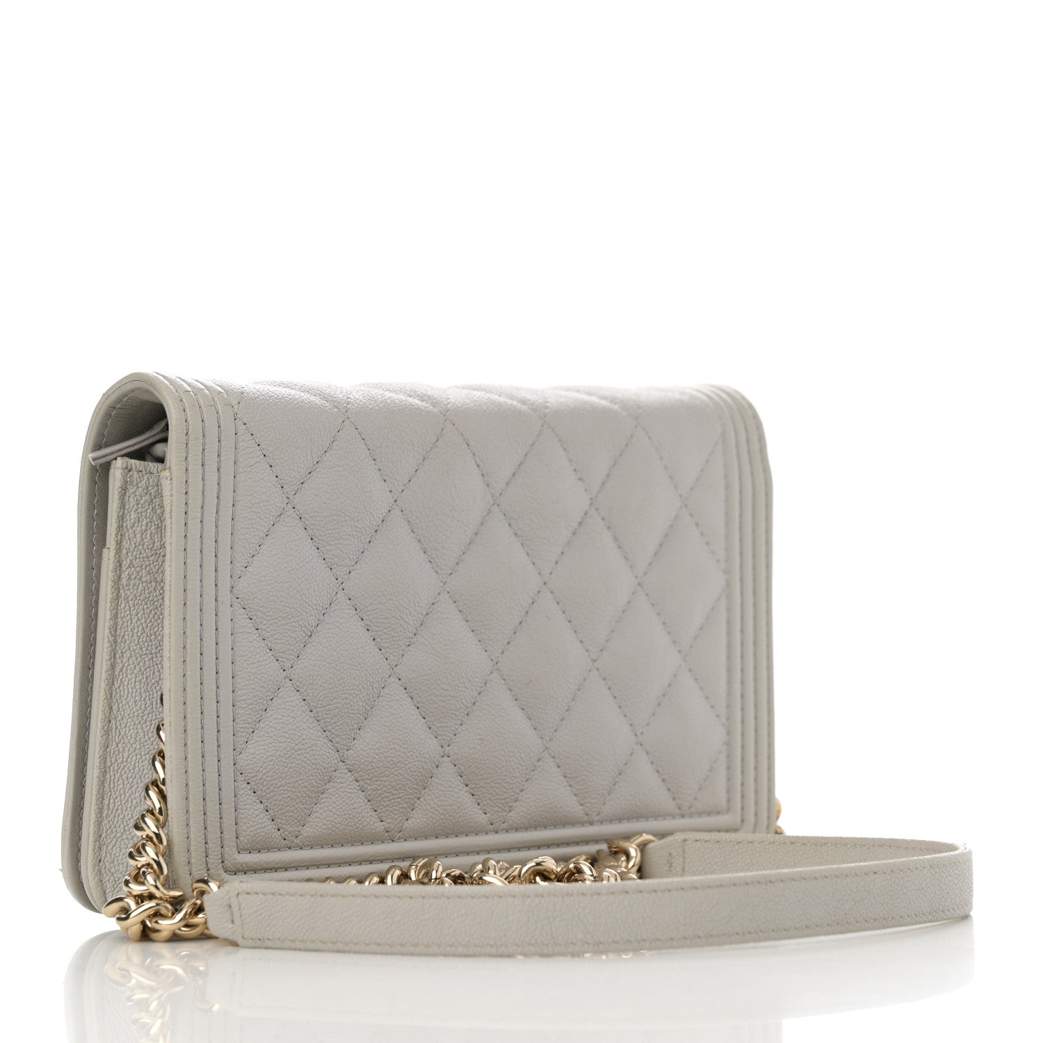 Caviar Quilted Boy Wallet On Chain WOC Grey