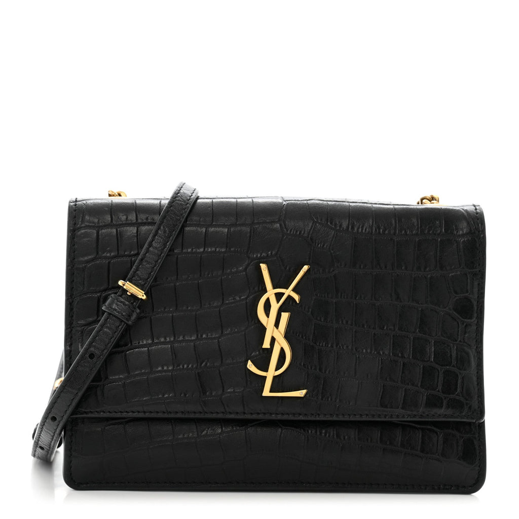 Calfskin Crocodile Embossed Small Monogram Sunset Black