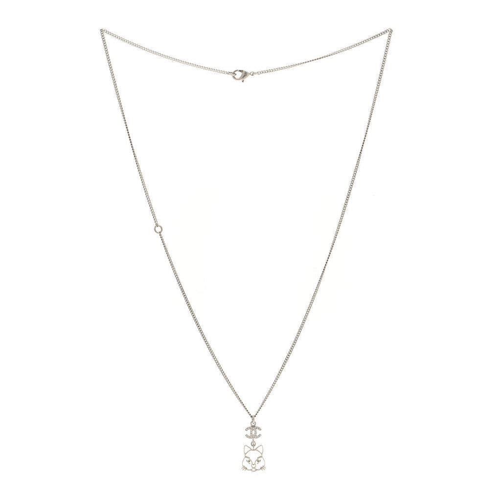 Crystal Emoji Choupette Cat Pendant Necklace Silver