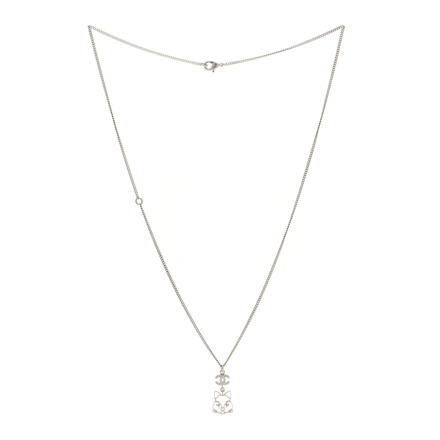Crystal Emoji Choupette Cat Pendant Necklace Silver
