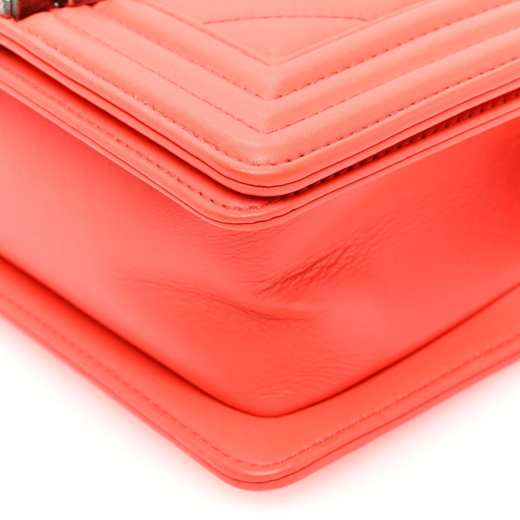 Calfskin Chevron Quilted Small Boy Flap Coral