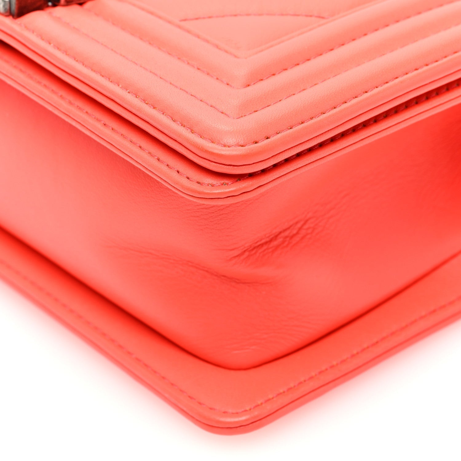 Calfskin Chevron Quilted Small Boy Flap Coral