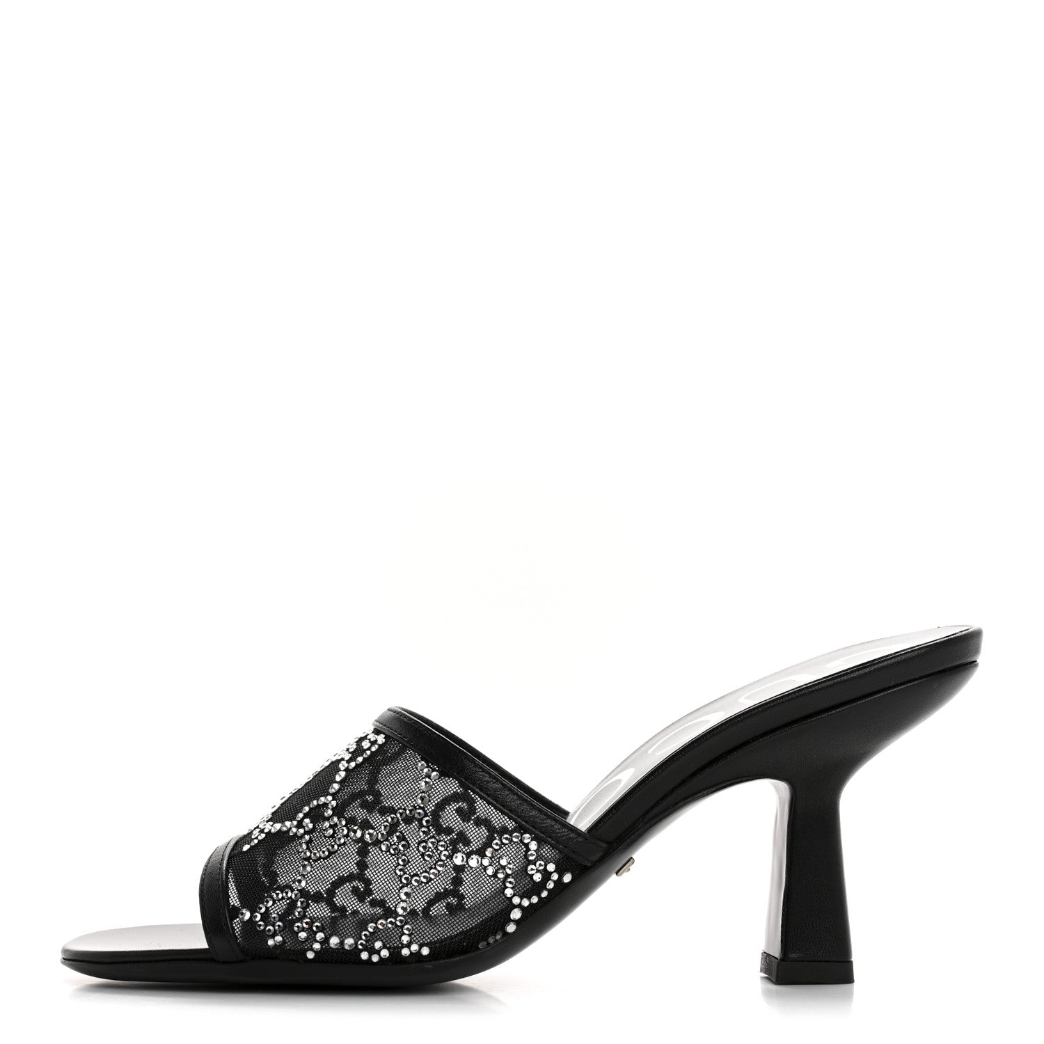 Tela Retino Kid Scamosciato Crystal GG Monogram Square Demi Mule Sandals 35.5 Black