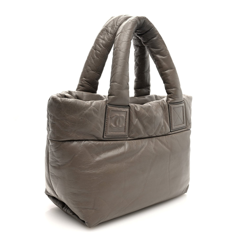Lambskin Quilted Small Coco Cocoon Reversible Tote Grey Burgundy