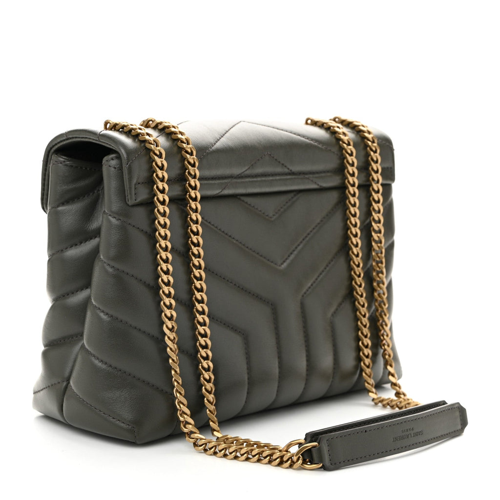 Calfskin Y Quilted Monogram Small Loulou Chain Satchel Pebble