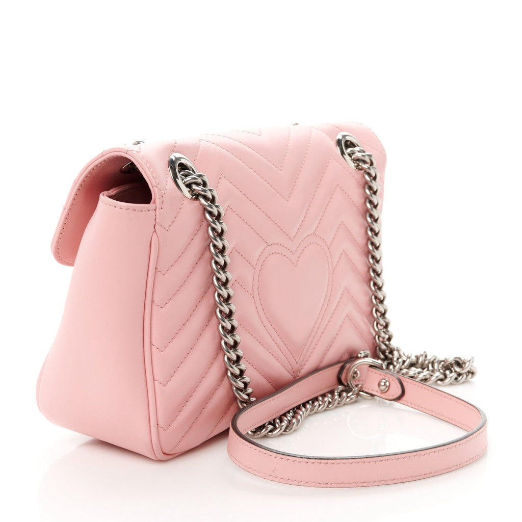 Calfskin Matelasse Small GG Marmont Shoulder Bag Wild Rose