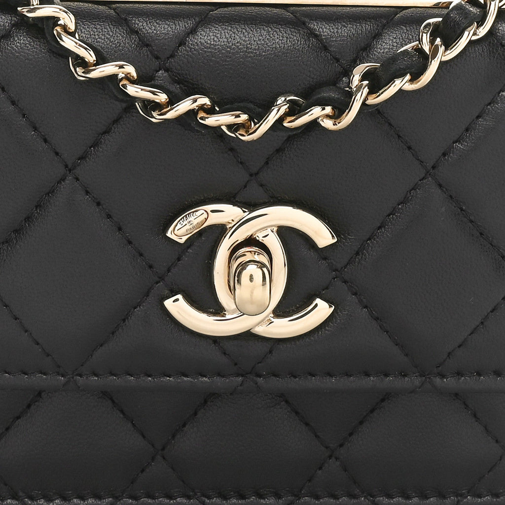 Lambskin Quilted Trendy CC  Holder On Chain Black