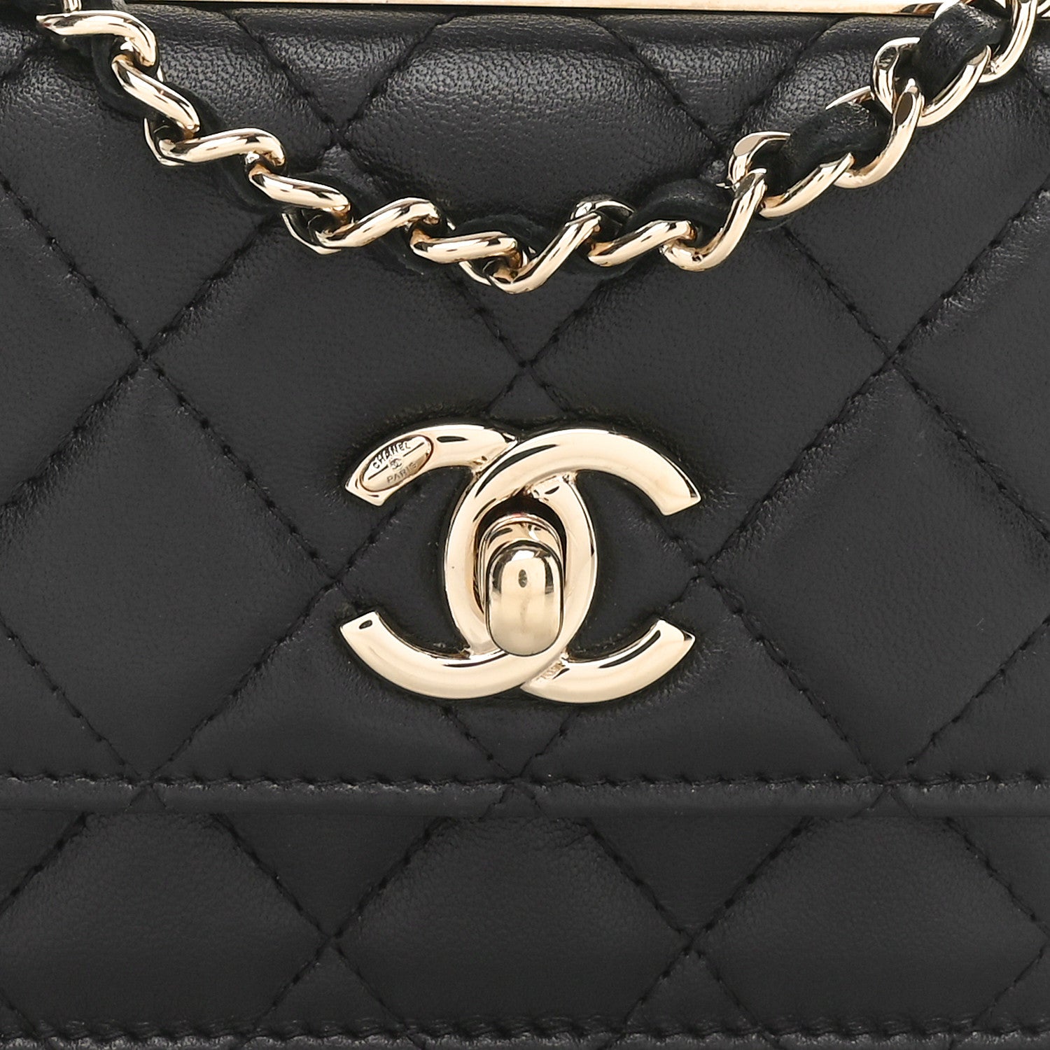 Lambskin Quilted Trendy CC  Holder On Chain Black