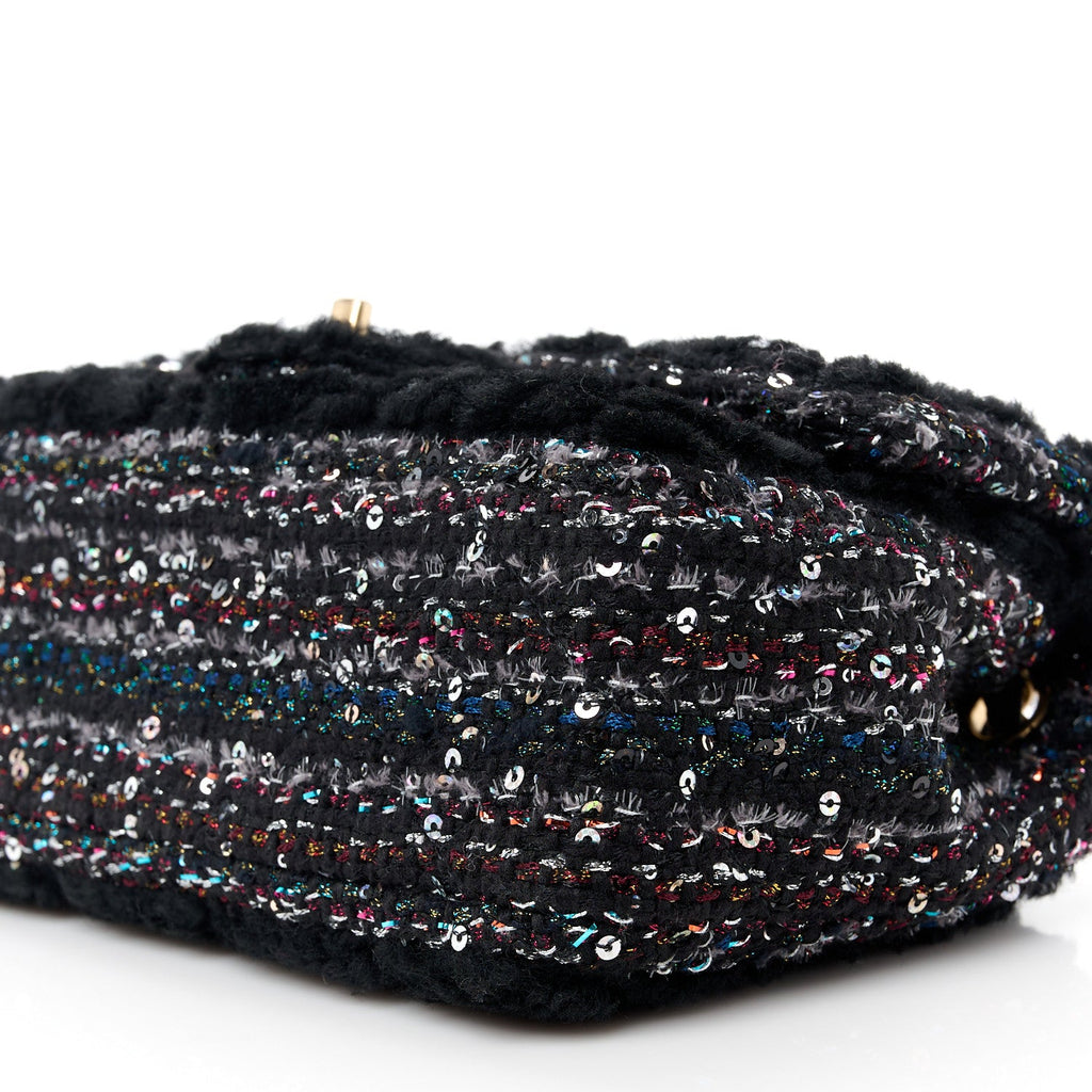Shearling Sheepskin Tweed Quilted Single Flap Black