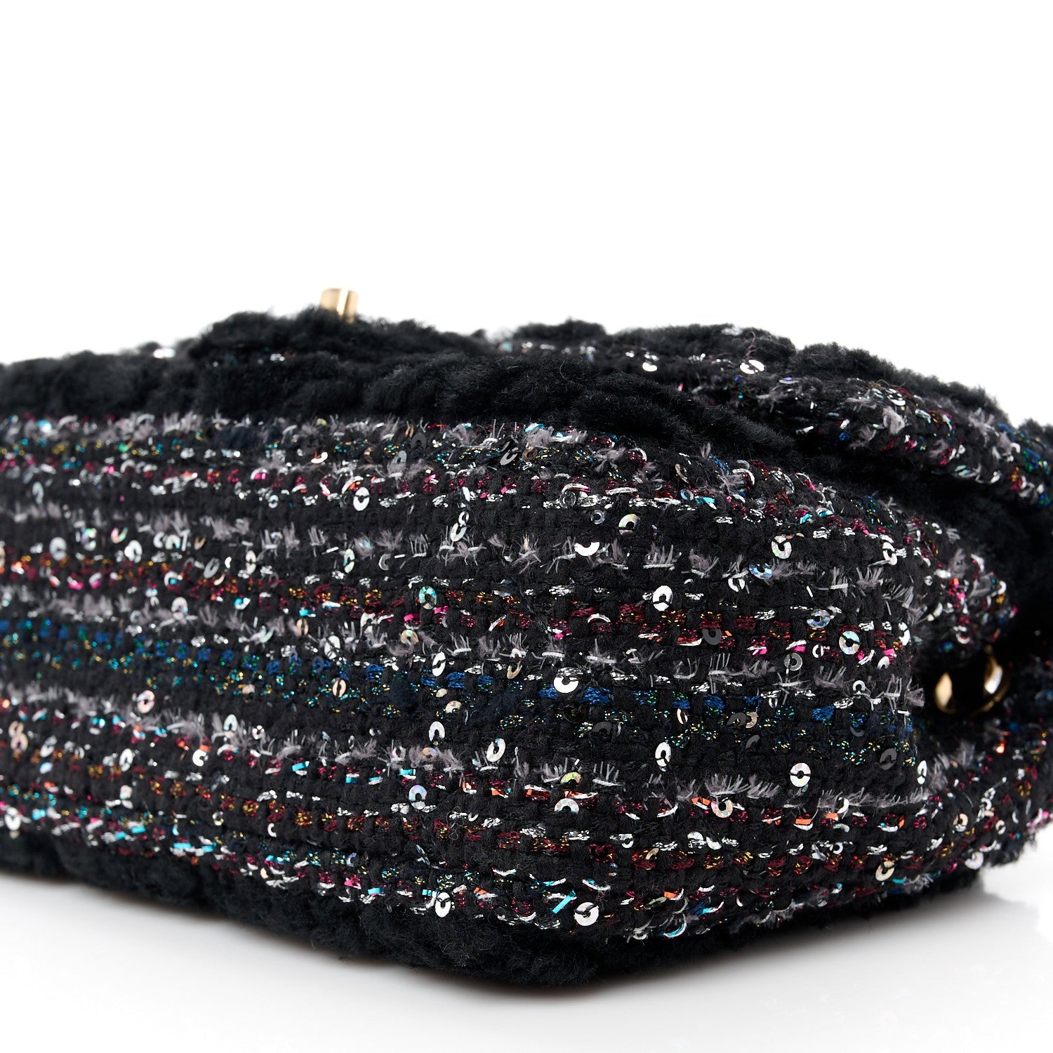 Shearling Sheepskin Tweed Quilted Single Flap Black