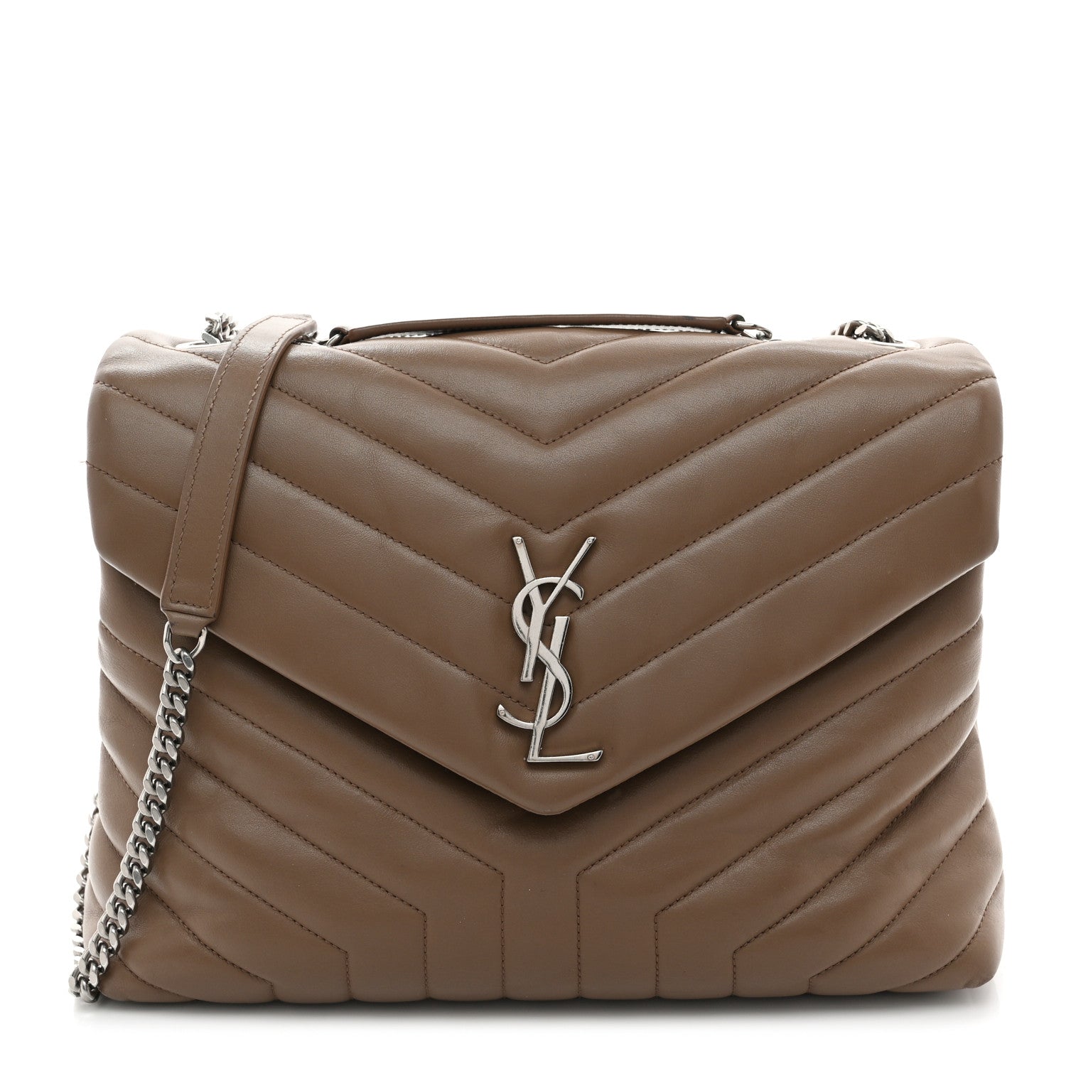 Calfskin Y Quilted Monogram Medium Loulou Chain Satchel Natural Tan