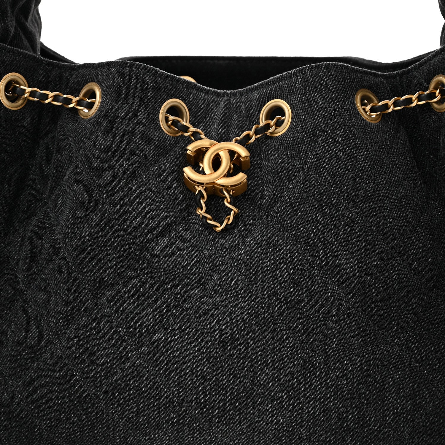 Washed Denim Quilted Small Chanel 25 Handbag Black