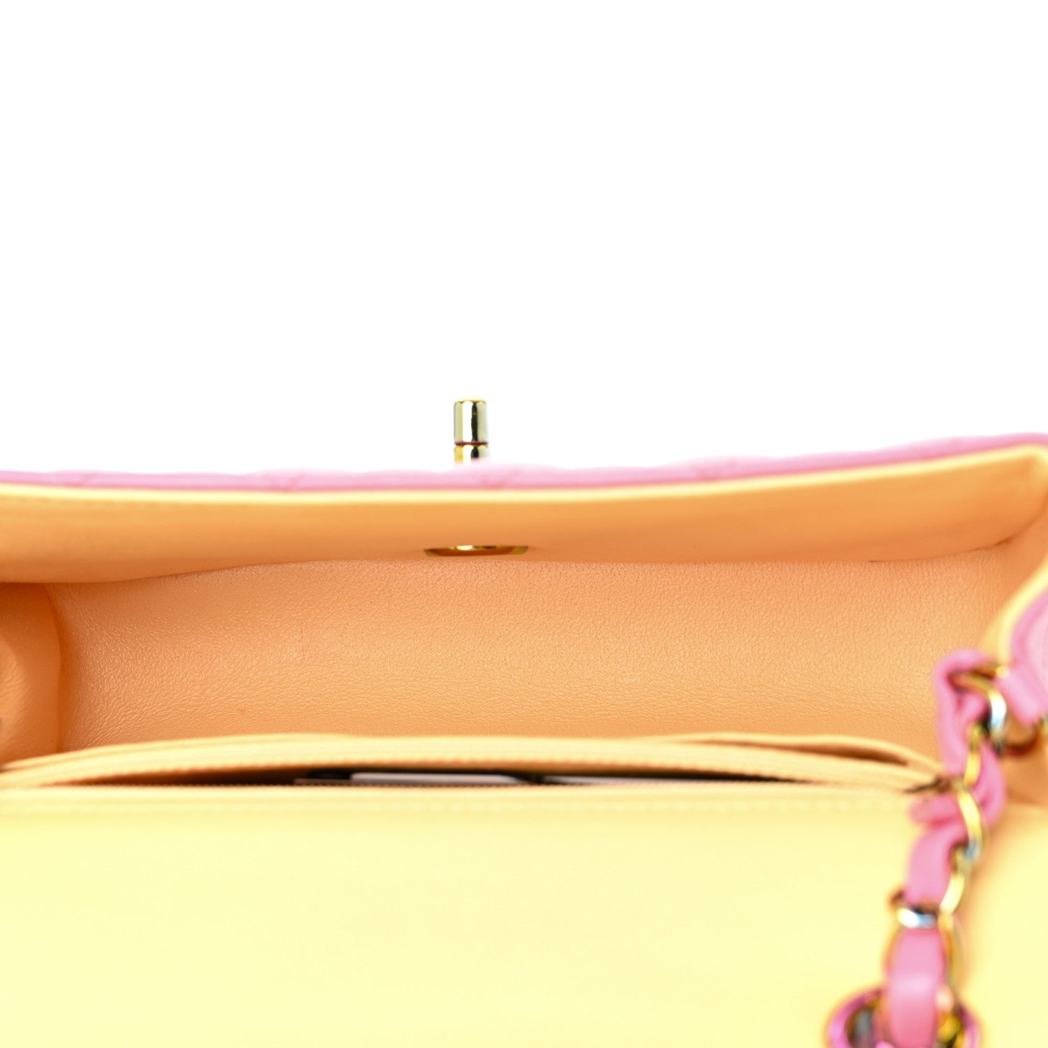 Lambskin Quilted Mini Rectangular Flap Pink Yellow