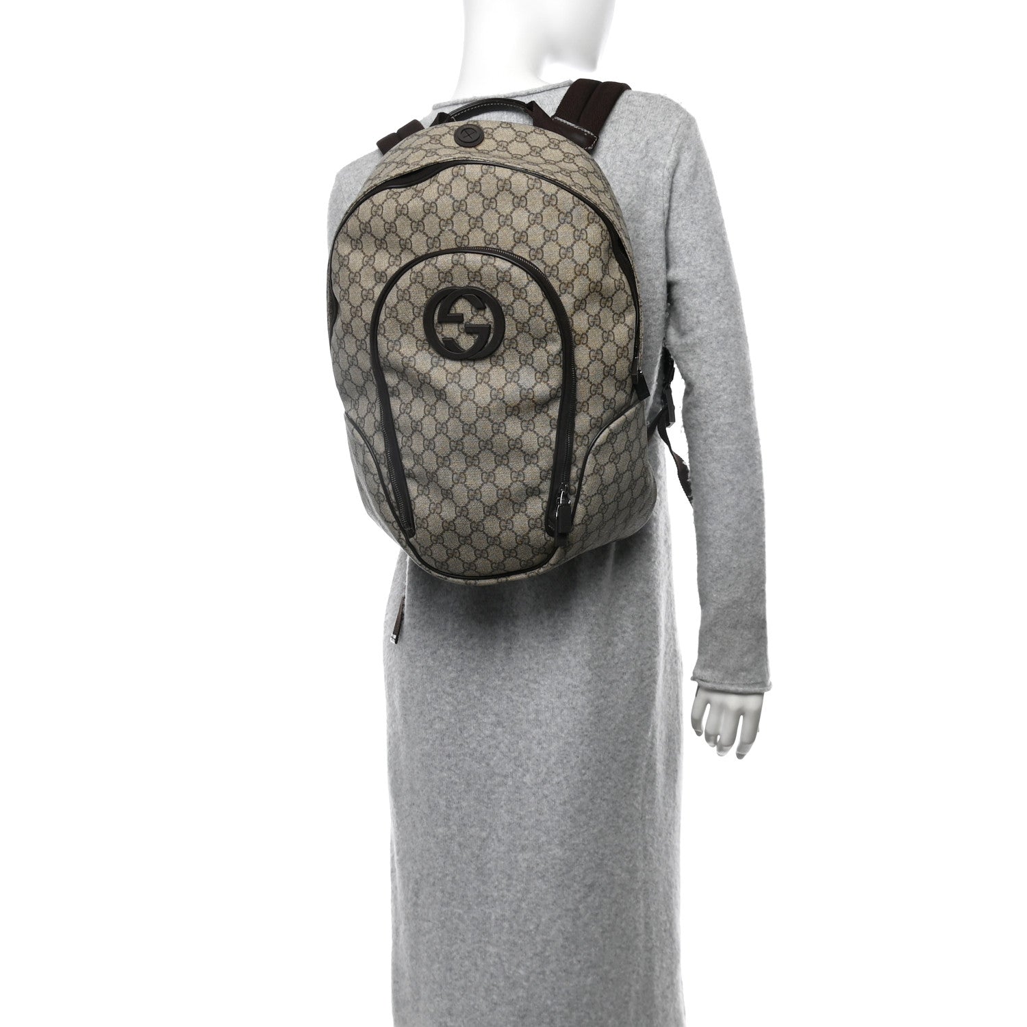 GG Plus Monogram Interlocking G Medium Backpack Dark Brown