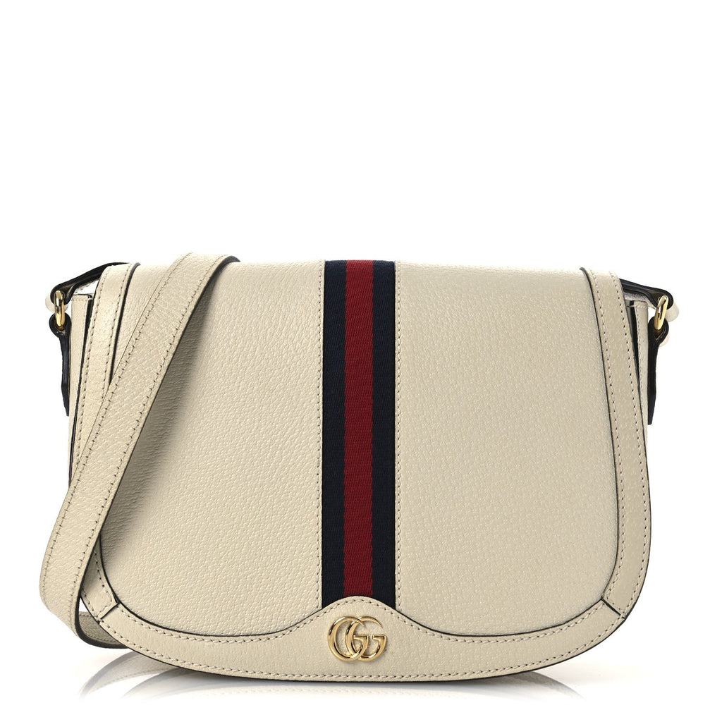 Textured Calfskin Small Ophidia Flap Messenger Bag Mystic White