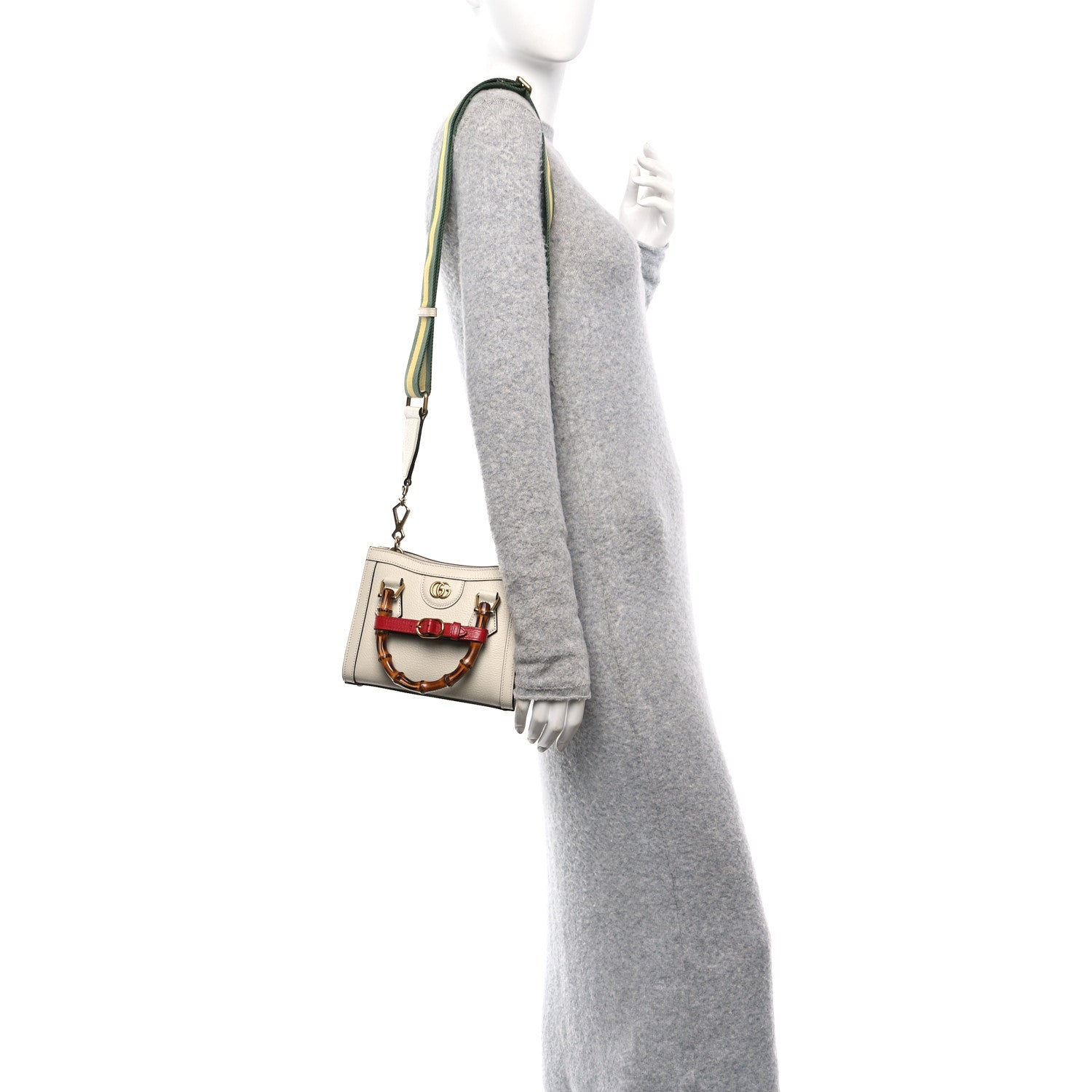 Textured Calfskin Web Mini Diana Tote Bag Mystic White