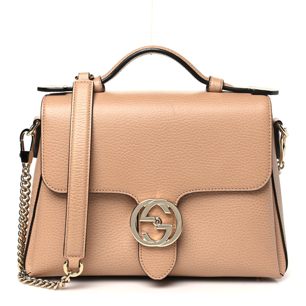 Dollar Calfskin Interlocking G Top Handle Shoulder Bag Camelia