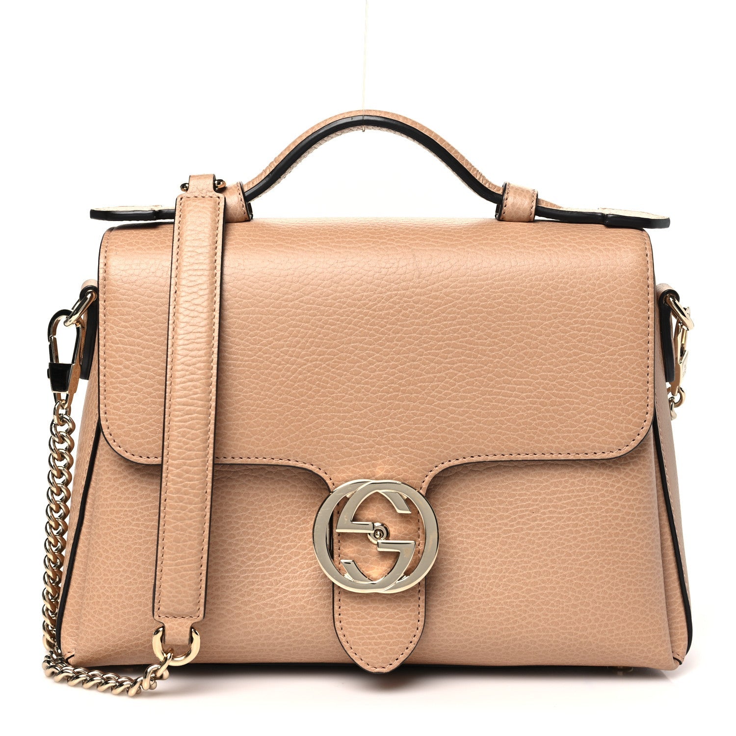 Dollar Calfskin Interlocking G Top Handle Shoulder Bag Camelia