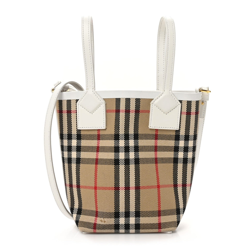 Cotton Calfskin Vintage Check Mini London Tote Bag White