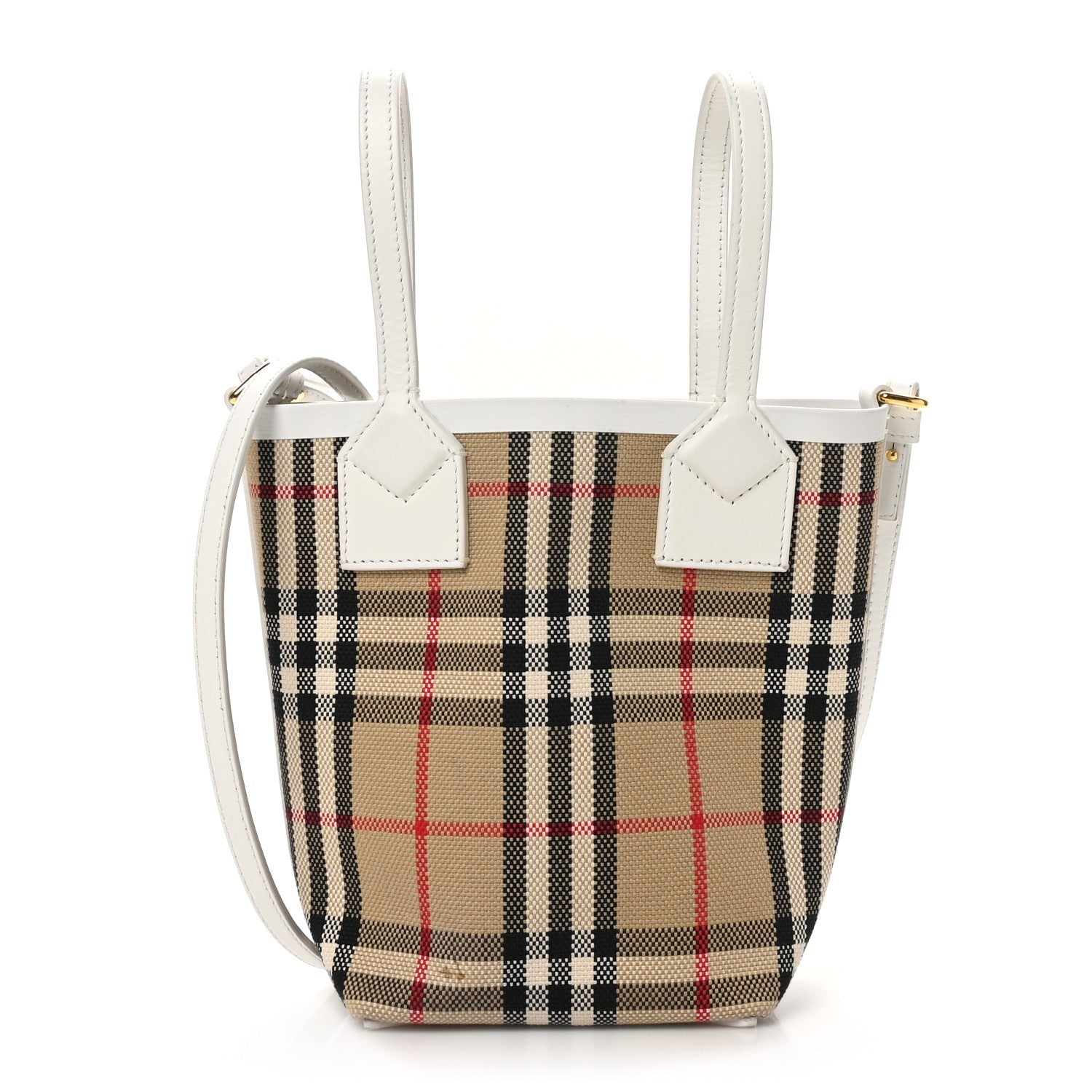 Cotton Calfskin Vintage Check Mini London Tote Bag White