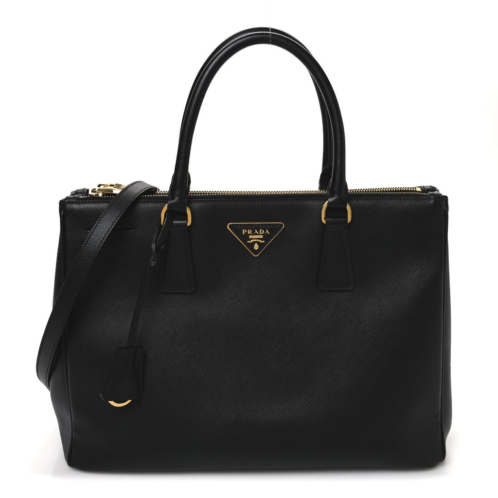Saffiano Lux Medium Galleria Double Zip Tote Black