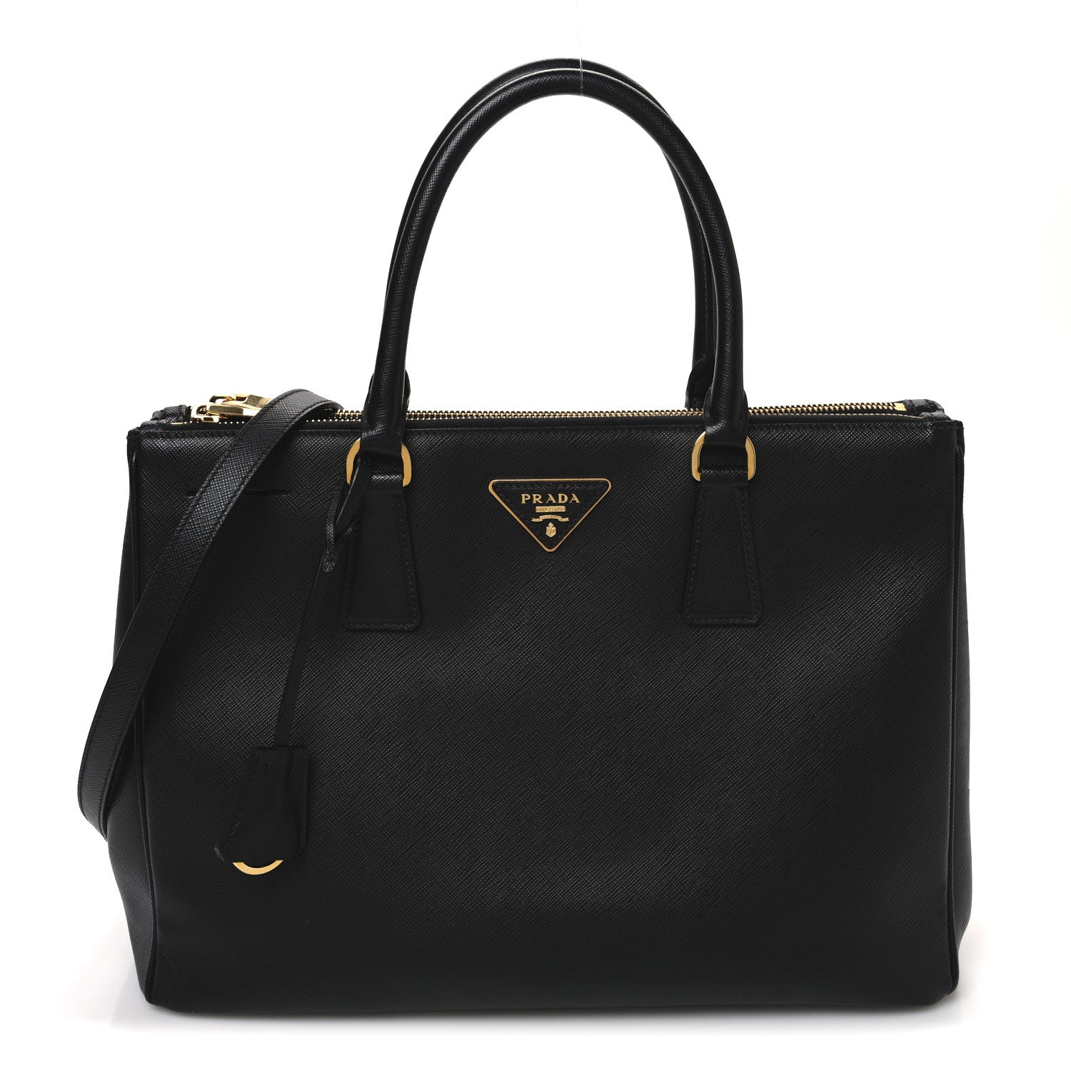 Saffiano Lux Medium Galleria Double Zip Tote Black