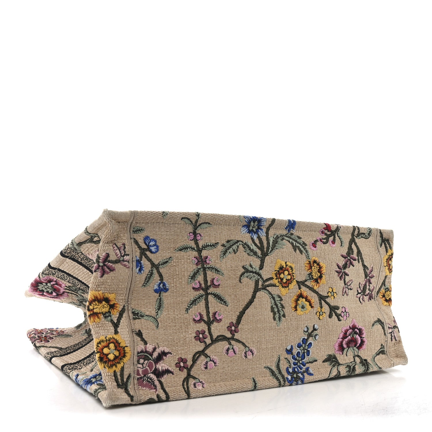 Raffia Embroidered Petites Fleurs Medium Book Tote Natural