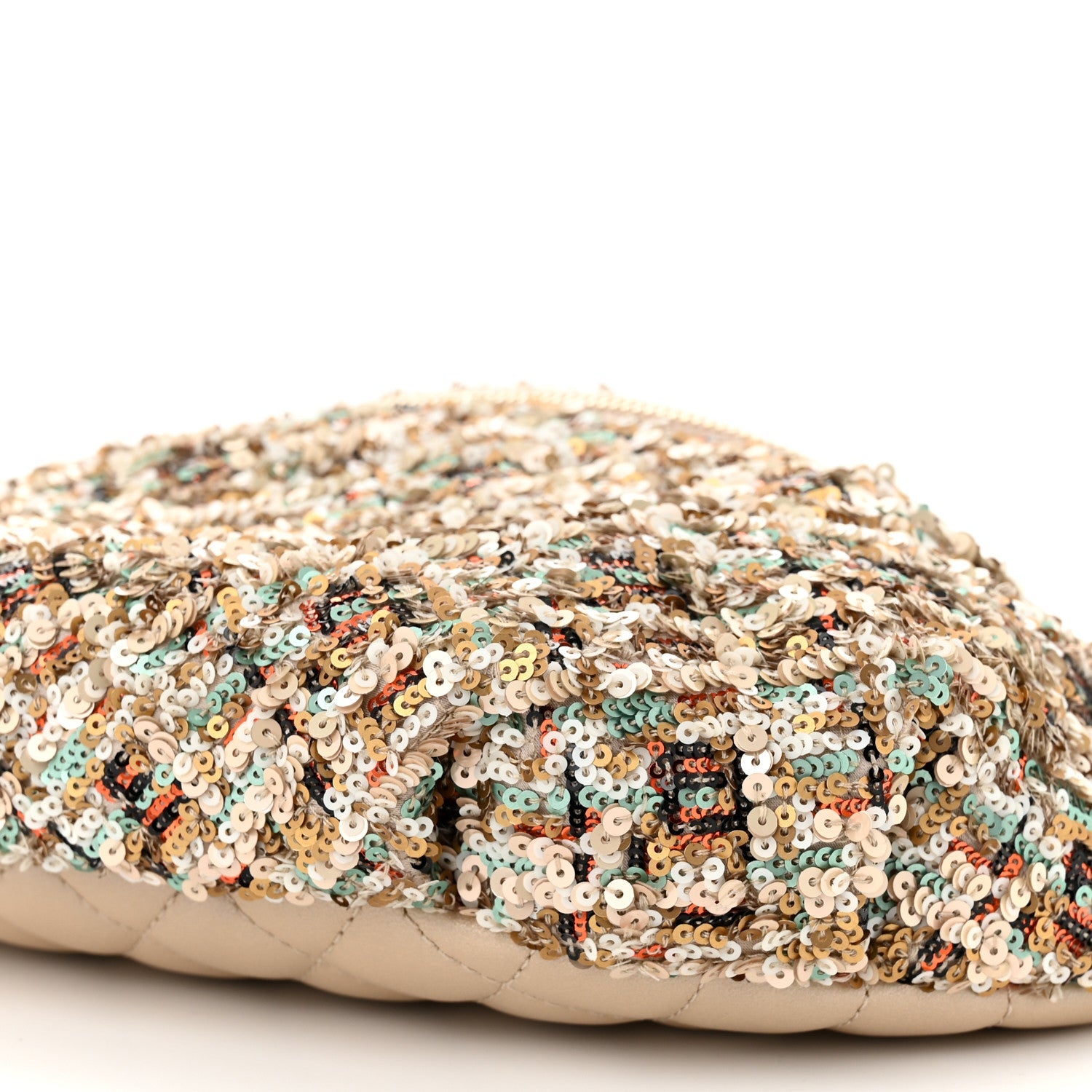 Sequin Calfskin Sparkling City Waist Bag Fanny Pack Beige