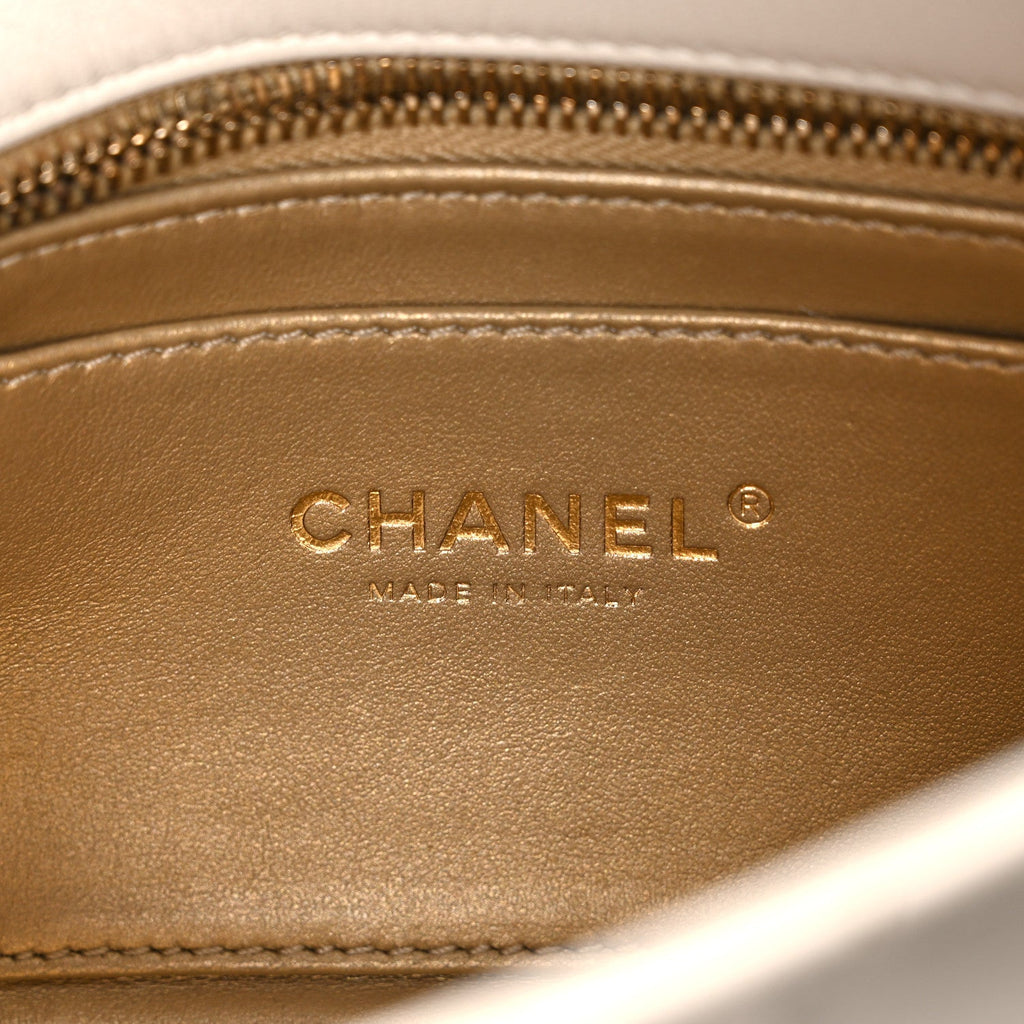 Lambskin Quilted CC Chain Flap Bag White
