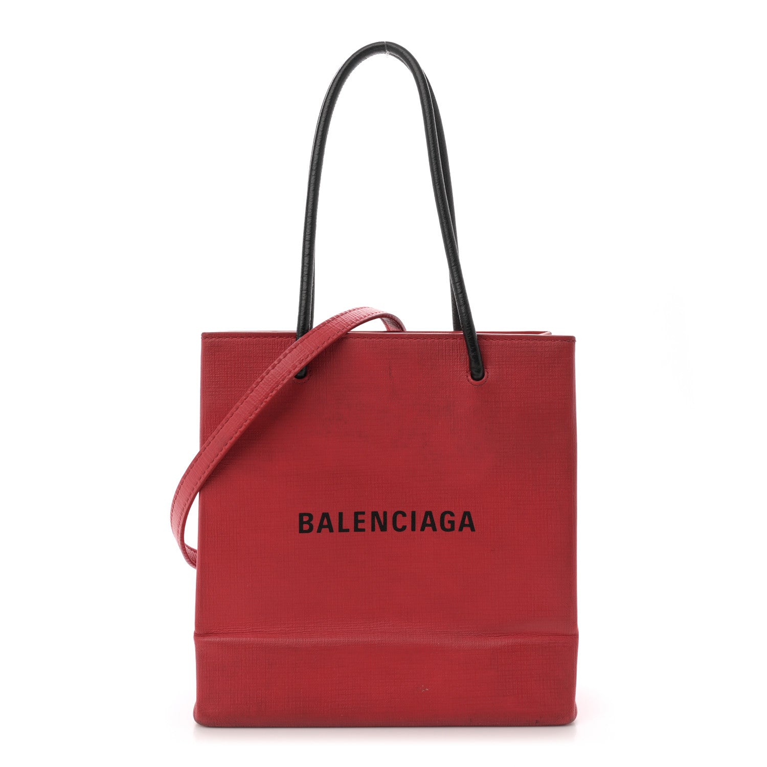 Squared Calfskin Logo North South Shopper Tote XXS Red