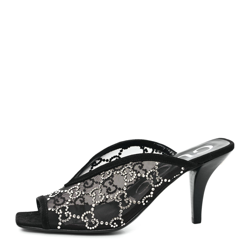 Tela Retino Kid Scamosciato Crystal GG Monogram Square G 95mm Slide Sandals 35 Black