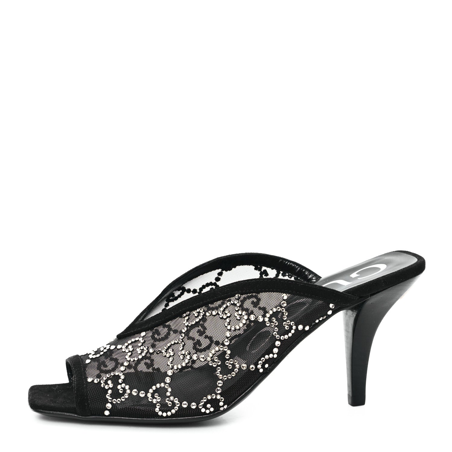 Tela Retino Kid Scamosciato Crystal GG Monogram Square G 95mm Slide Sandals 35 Black