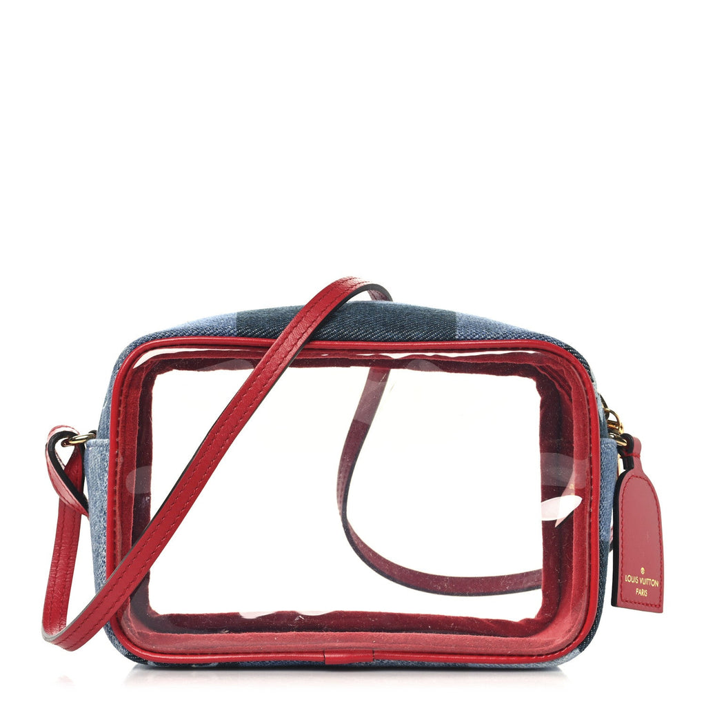 Denim Damier Monogram Patchwork PVC Beach Pouch Blue Rouge