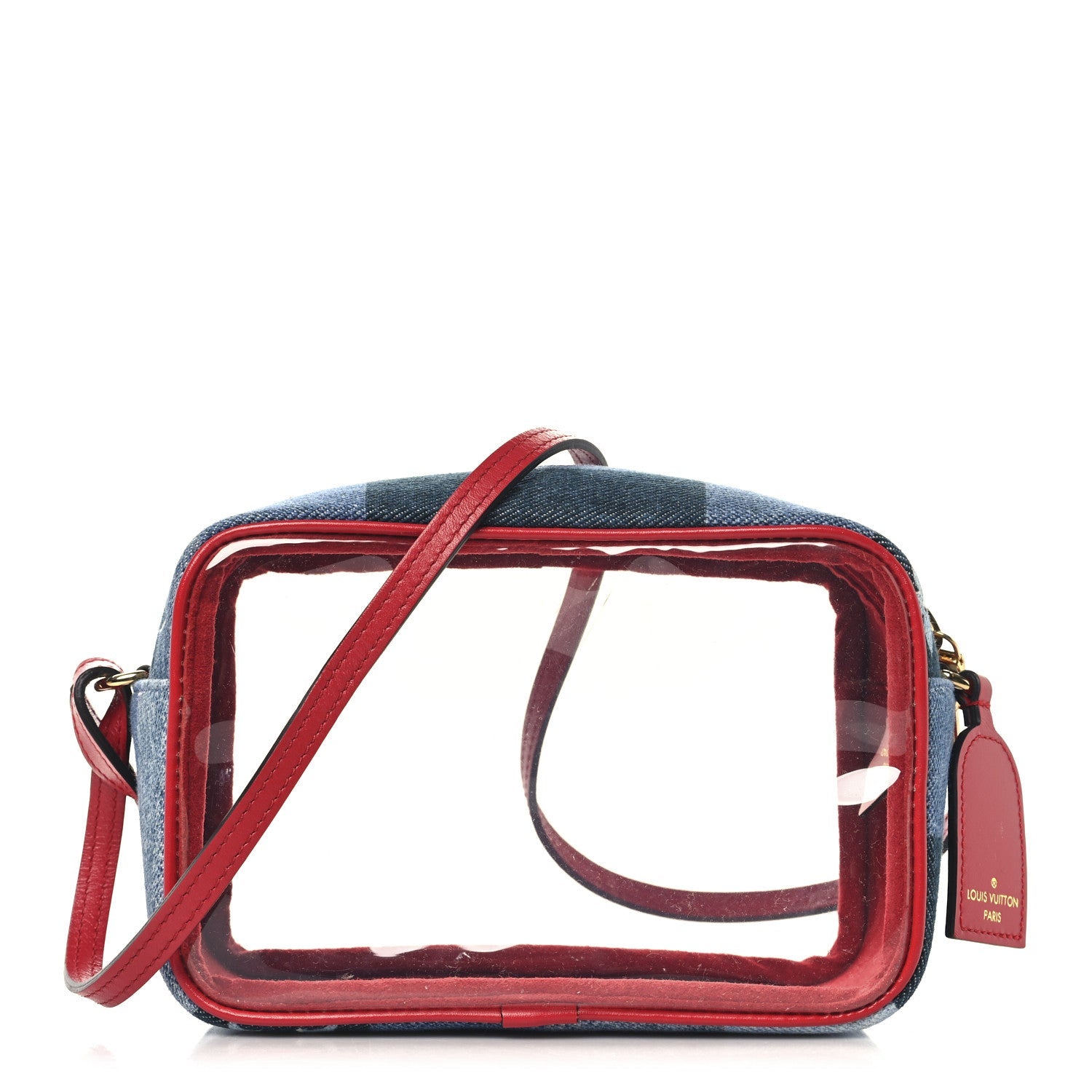 Denim Damier Monogram Patchwork PVC Beach Pouch Blue Rouge