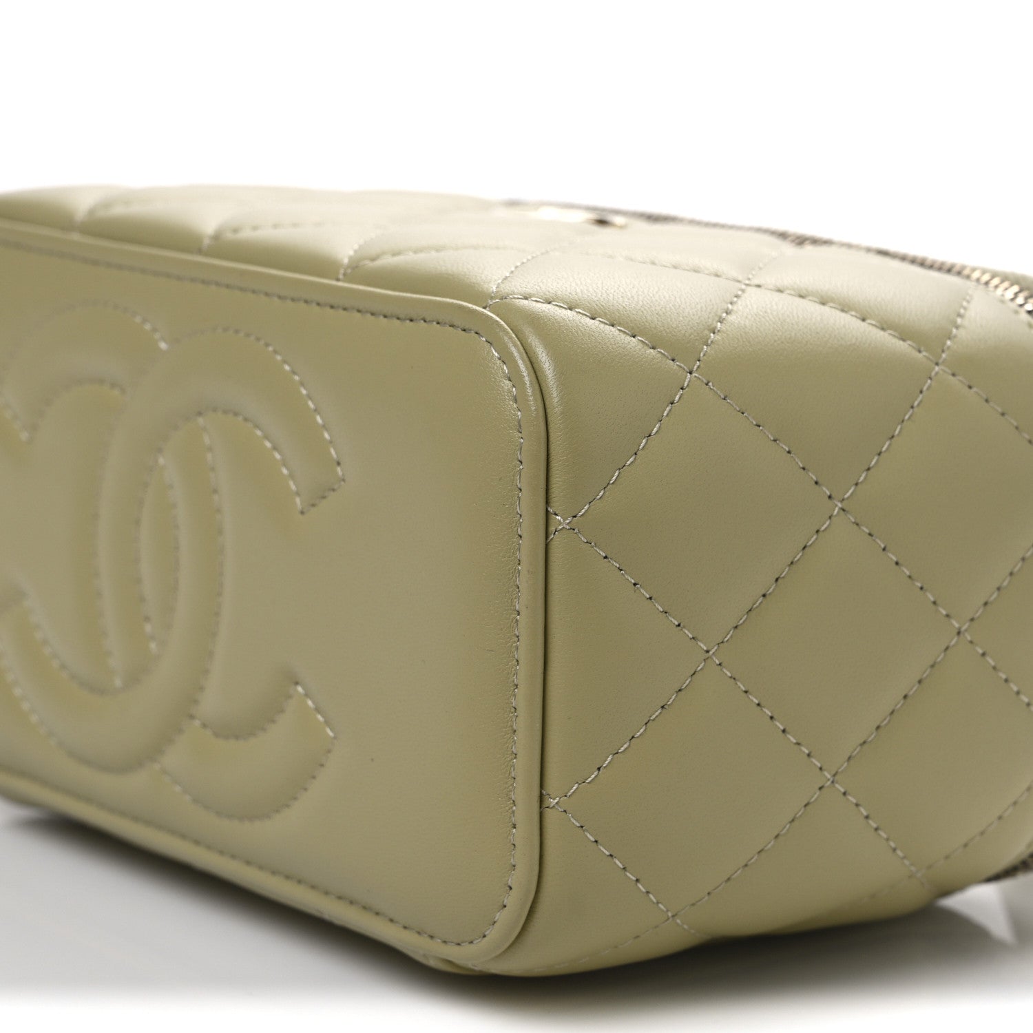Lambskin Quilted Small Top Handle Vanity Case With Chain Light Green