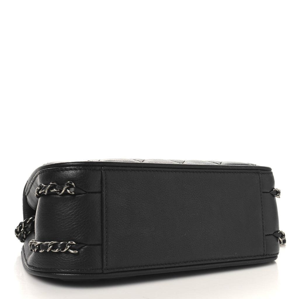 Calfskin Quilted Small Frame In Chain Flap Black