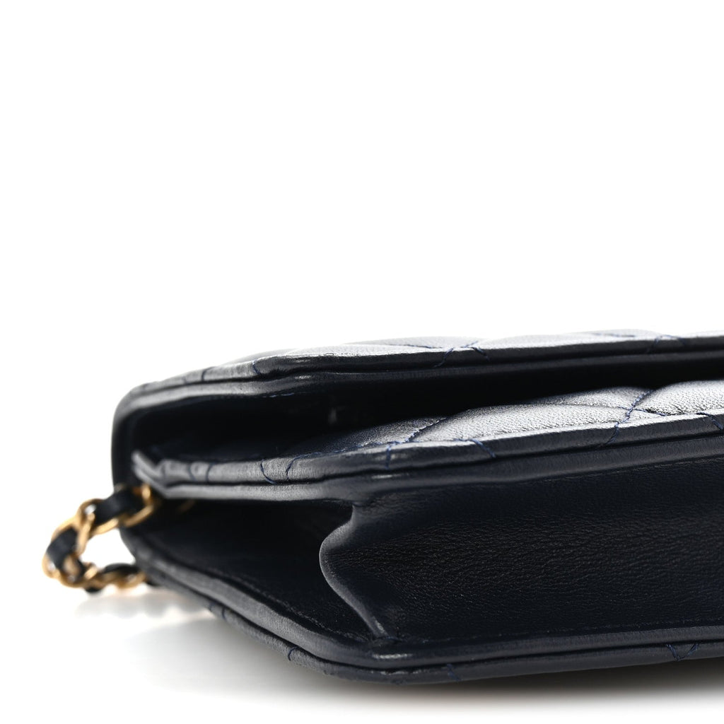 Lambskin Quilted Pearl Crush Wallet on Chain WOC Navy