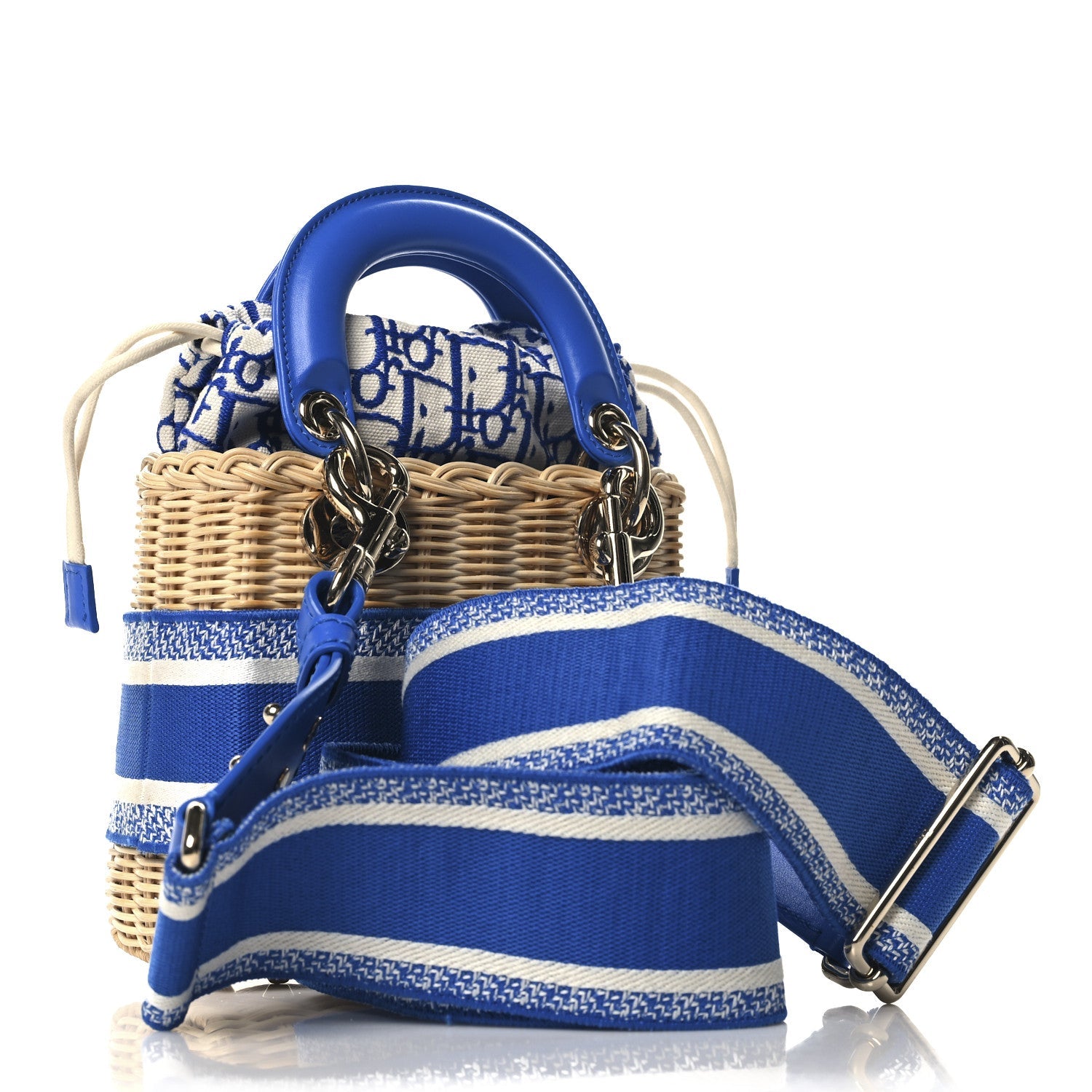 Wicker Oblique Mini Lady Dior Bag Florescent Blue