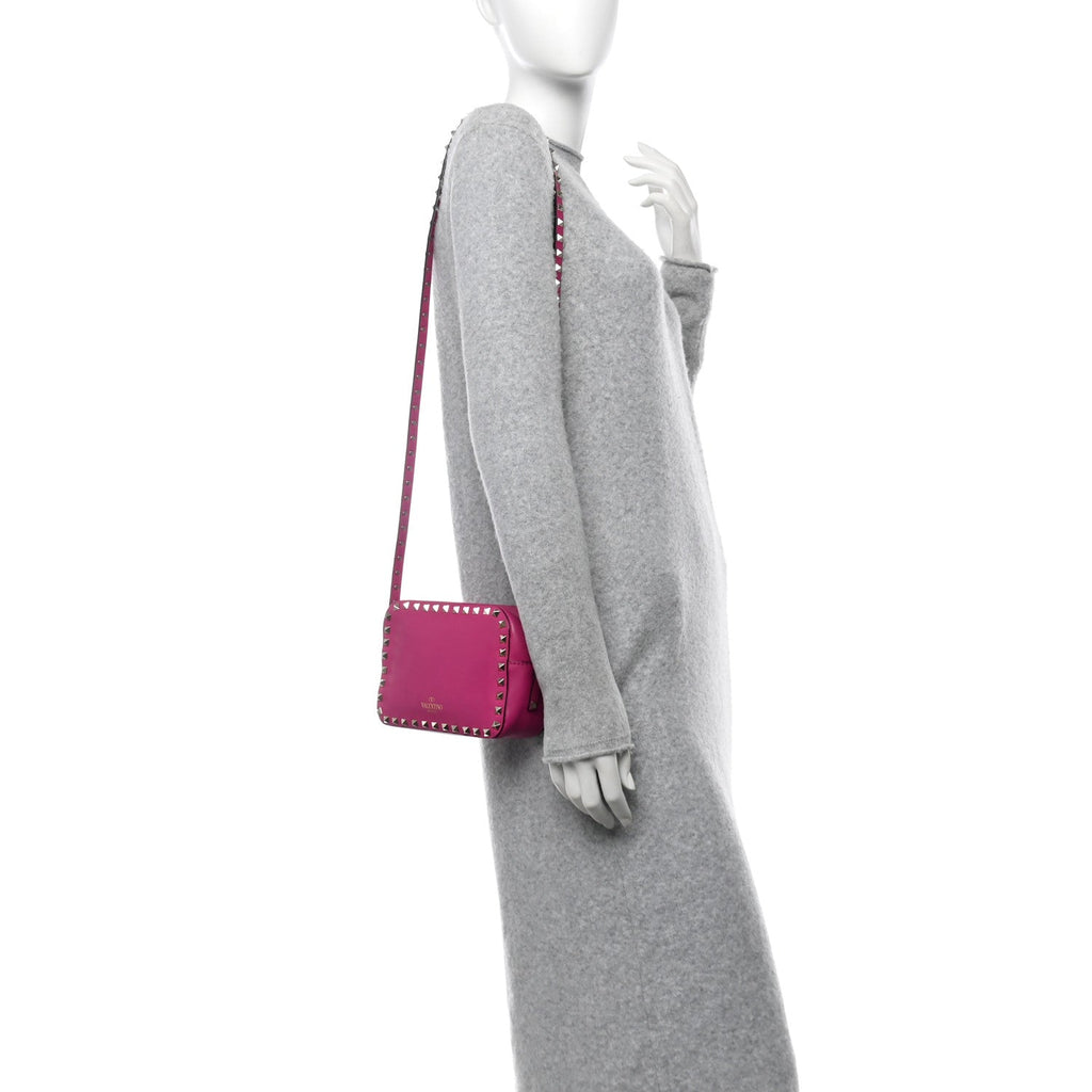 Calfskin Rockstud Camera Crossbody Bag Rose Violet