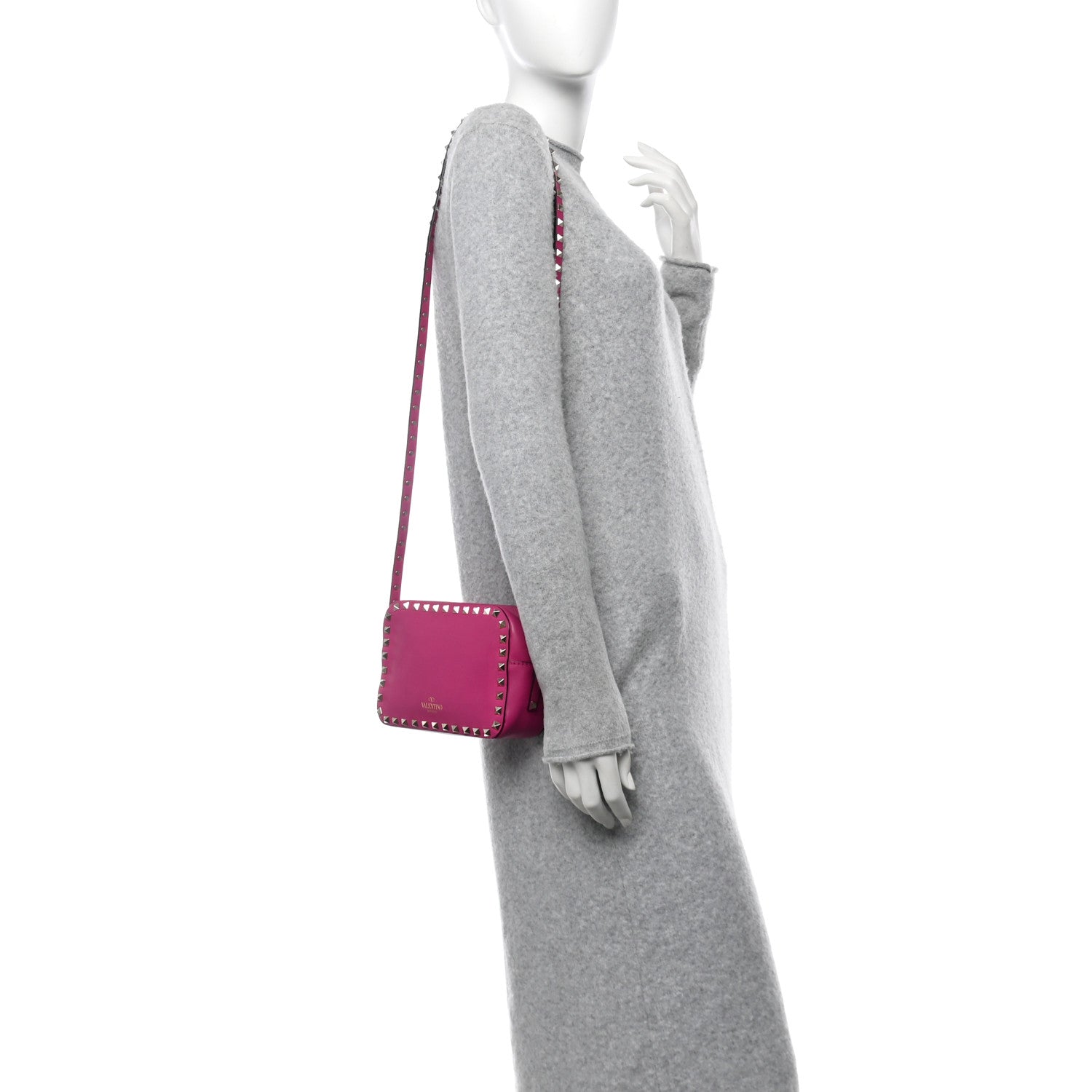 Calfskin Rockstud Camera Crossbody Bag Rose Violet