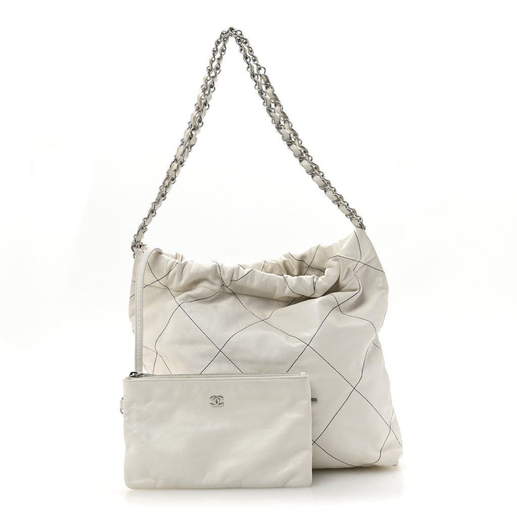 Shiny Calfskin Quilted Small Chanel 22 White Black
