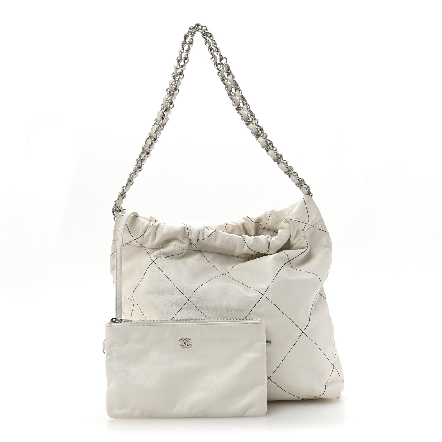 Shiny Calfskin Quilted Small Chanel 22 White Black
