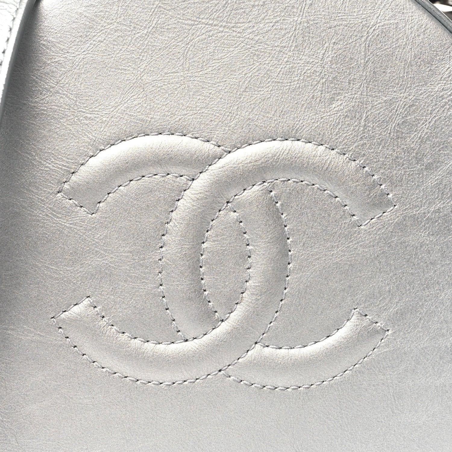 Metallic Glazed Calfskin Round As Earth Evening Bag Silver