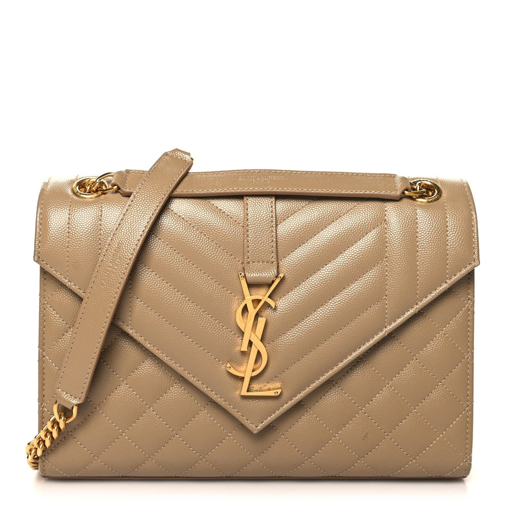 Grain De Poudre Textured Mixed Matelasse Medium Triquilt Monogram Satchel Dark Latte