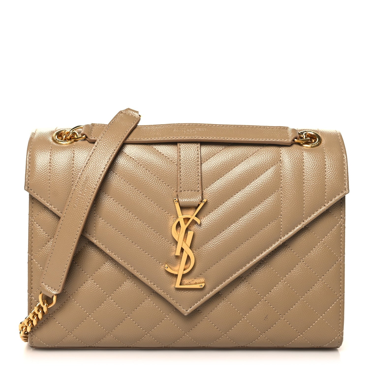 Grain De Poudre Textured Mixed Matelasse Medium Triquilt Monogram Satchel Dark Latte