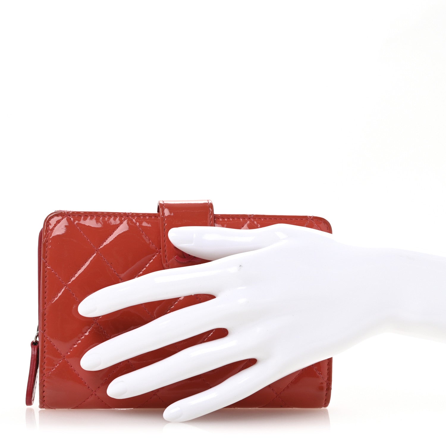 Patent Quilted Zip Pocket Wallet Coral