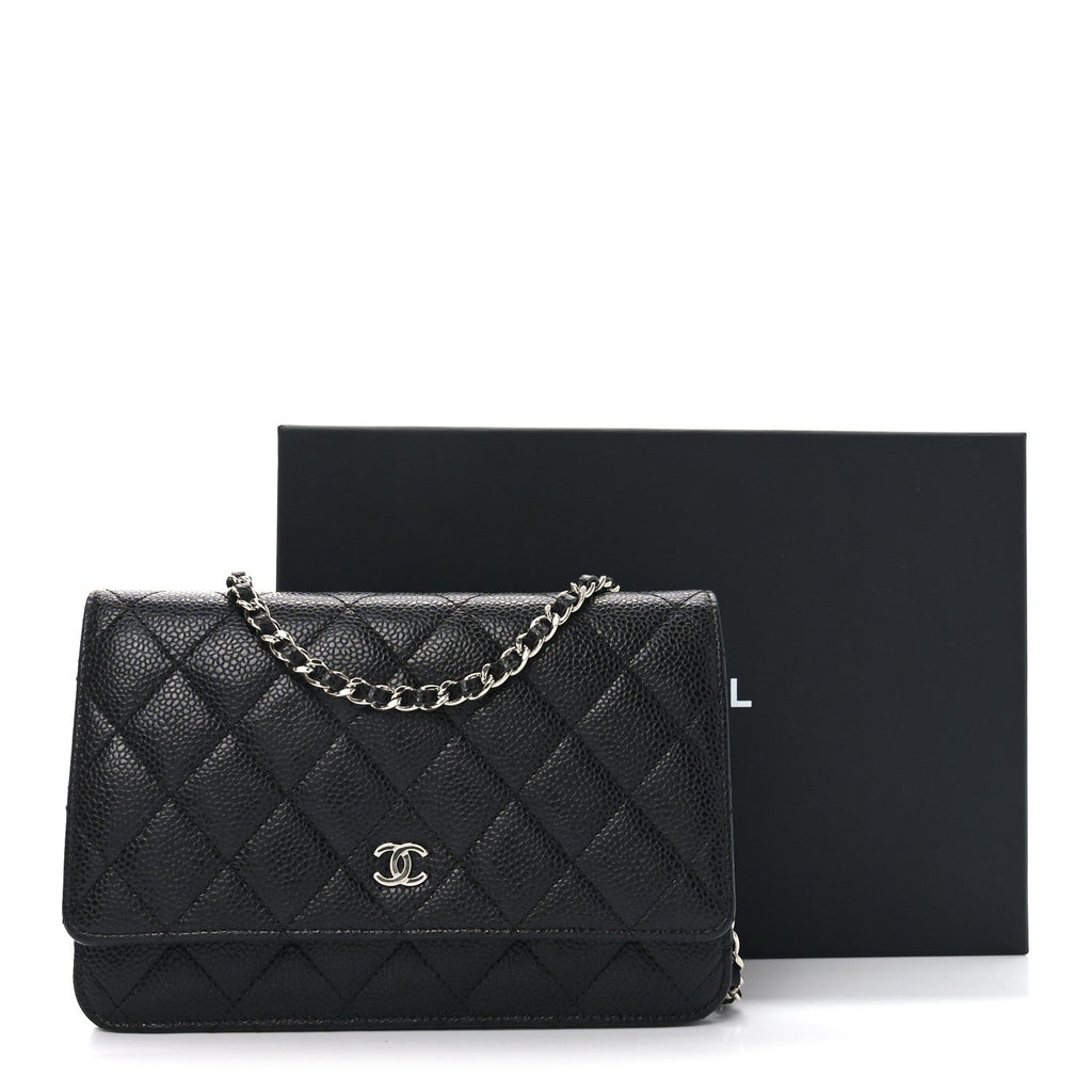 Caviar Quilted Wallet on Chain WOC Black