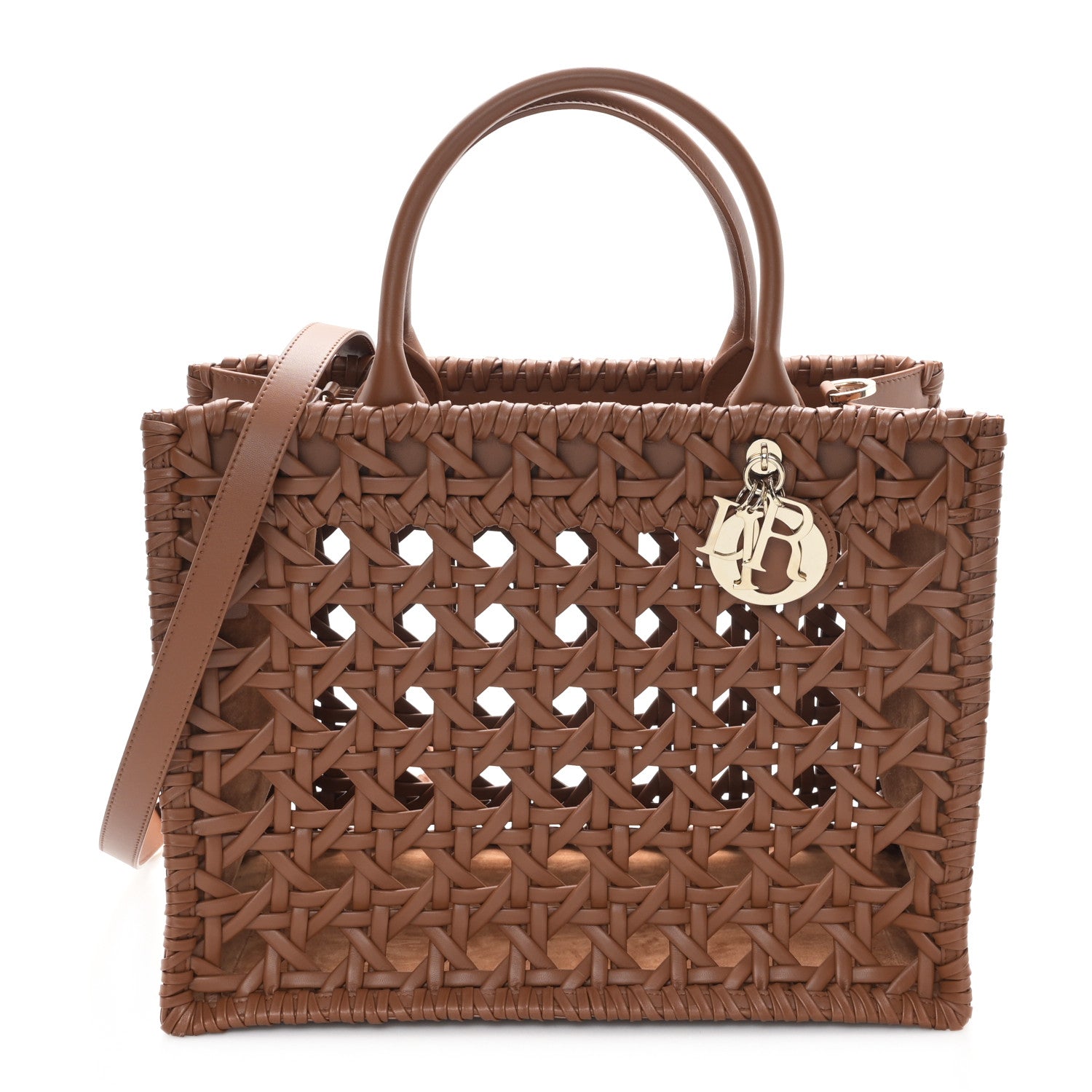Calfskin Braided Cannage Medium Book Tote Golden Saddle