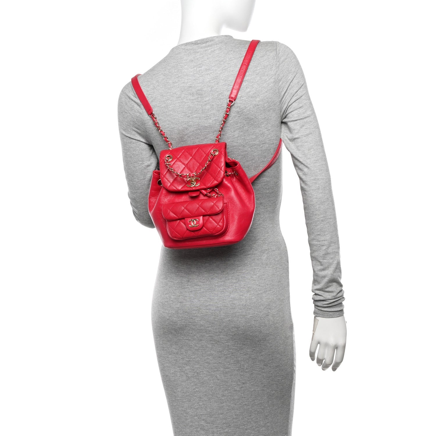 Glazed Aged Calfskin Quilted Small Duma Drawstring Backpack Red