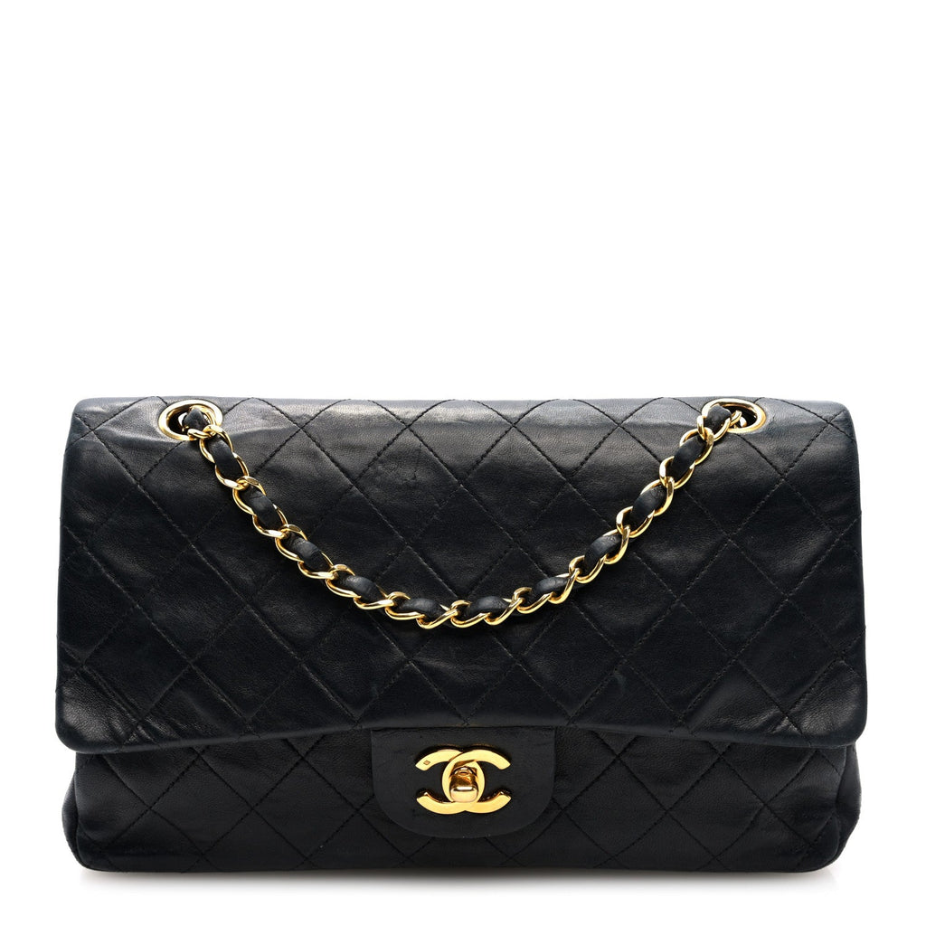 Lambskin Quilted Medium Double Flap Black